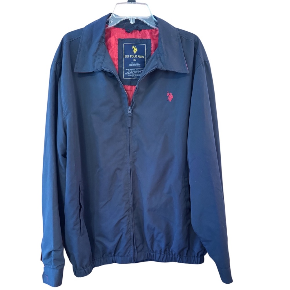 U.S. Polo Assn. Men’s XL Navy Windbreaker Jacket Red Lining Vintage Style